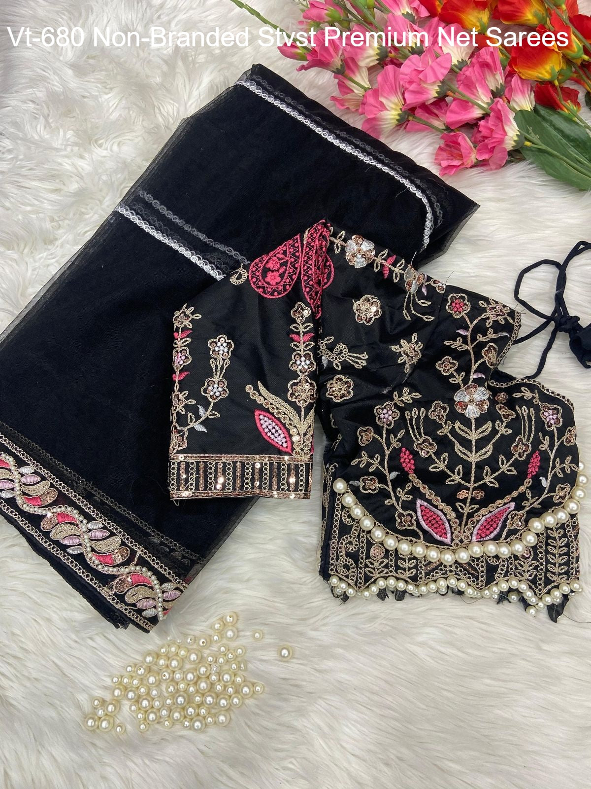 Vt-680 Non-Branded Stvst Premium Net Sarees