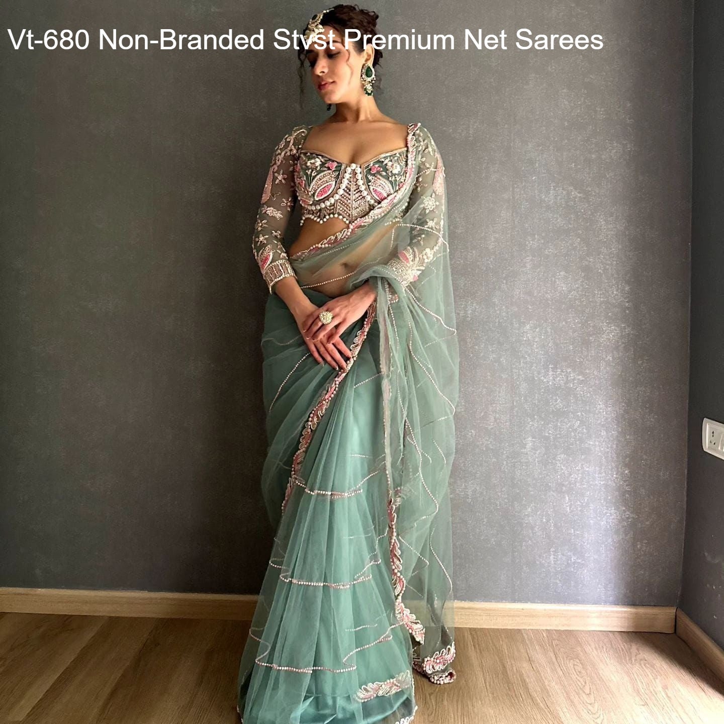 Vt-680 Non-Branded Stvst Premium Net Sarees