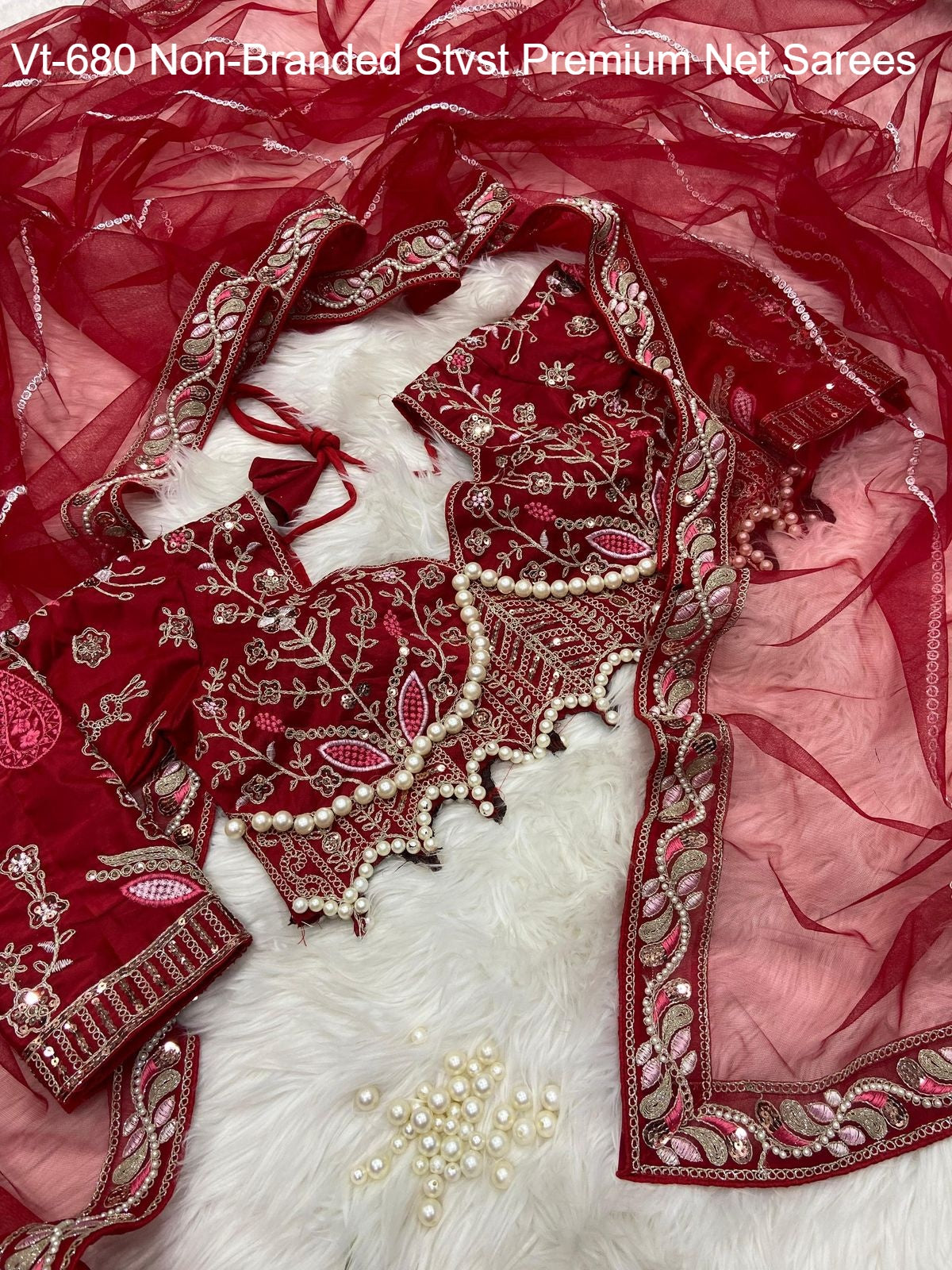 Vt-680 Non-Branded Stvst Premium Net Sarees