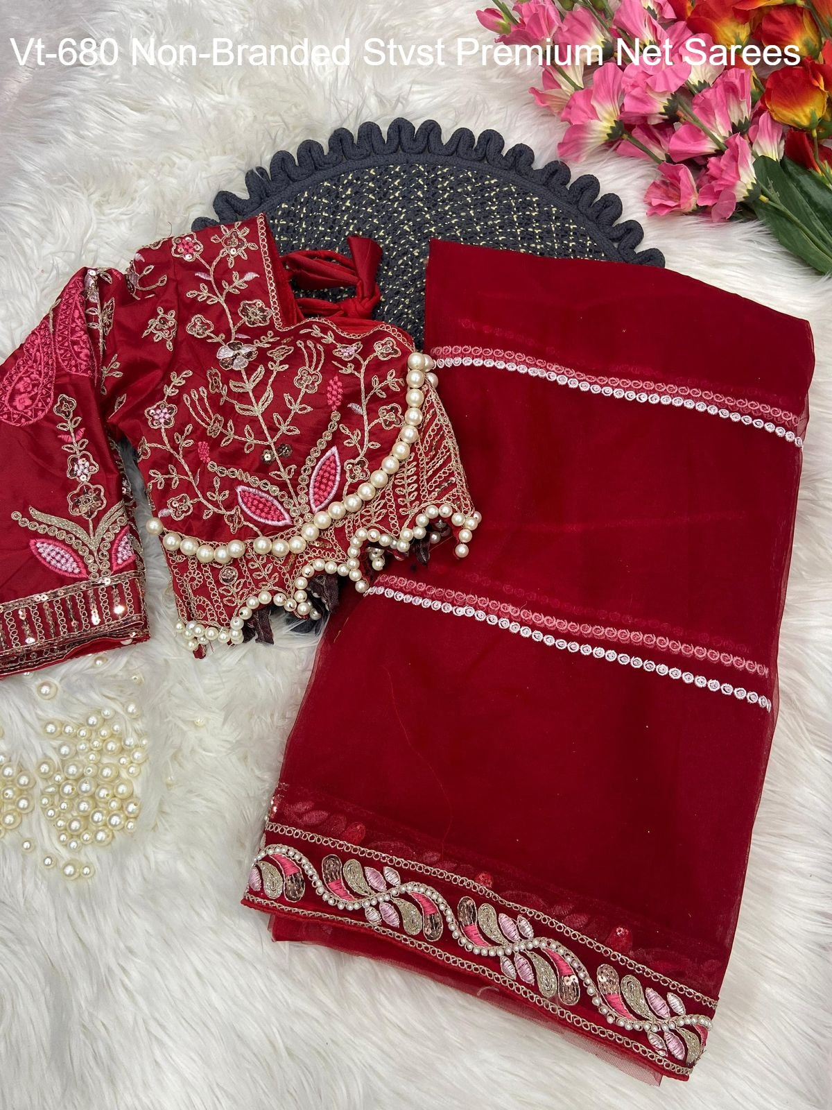 Vt-680 Non-Branded Stvst Premium Net Sarees