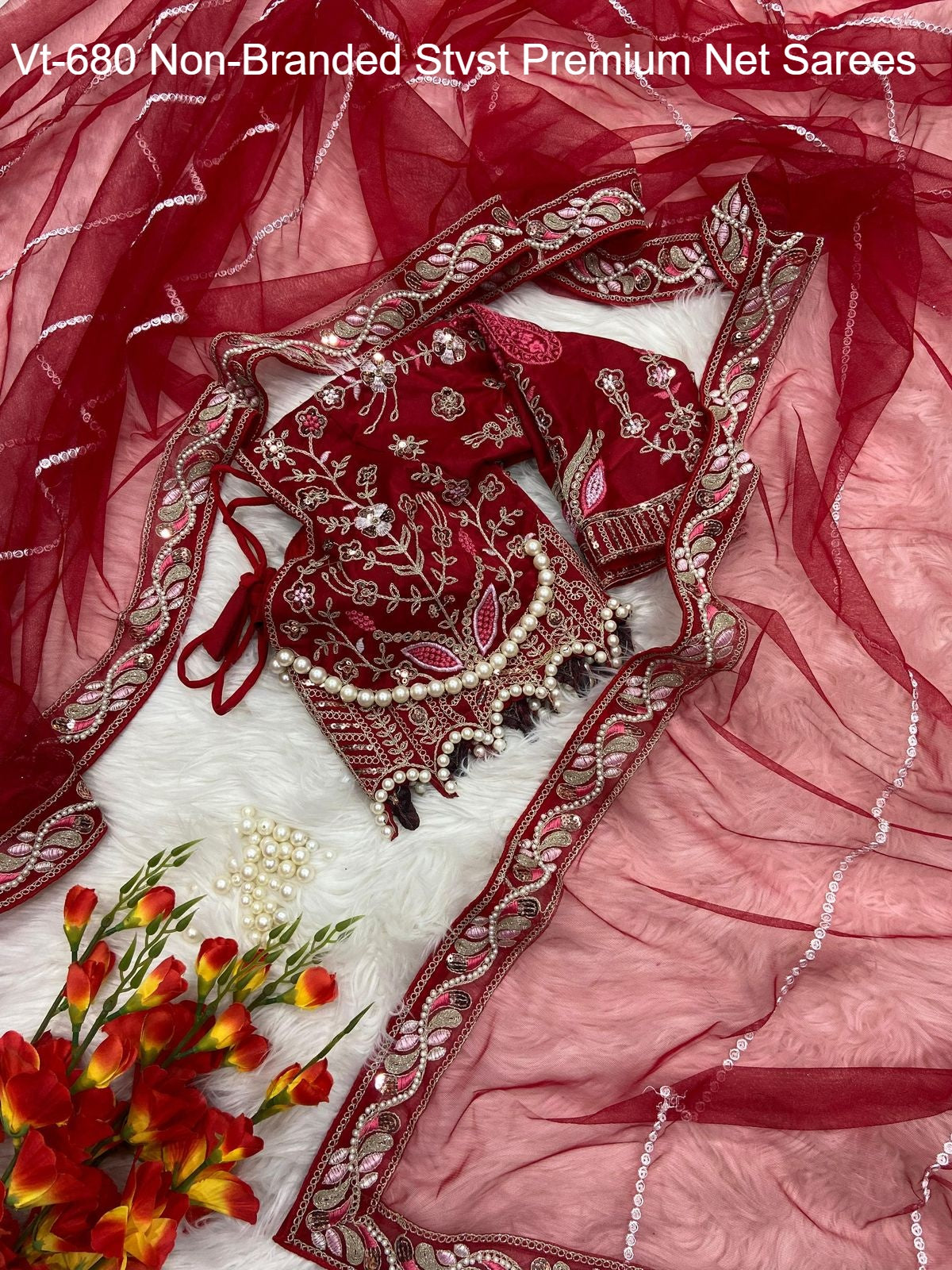 Vt-680 Non-Branded Stvst Premium Net Sarees