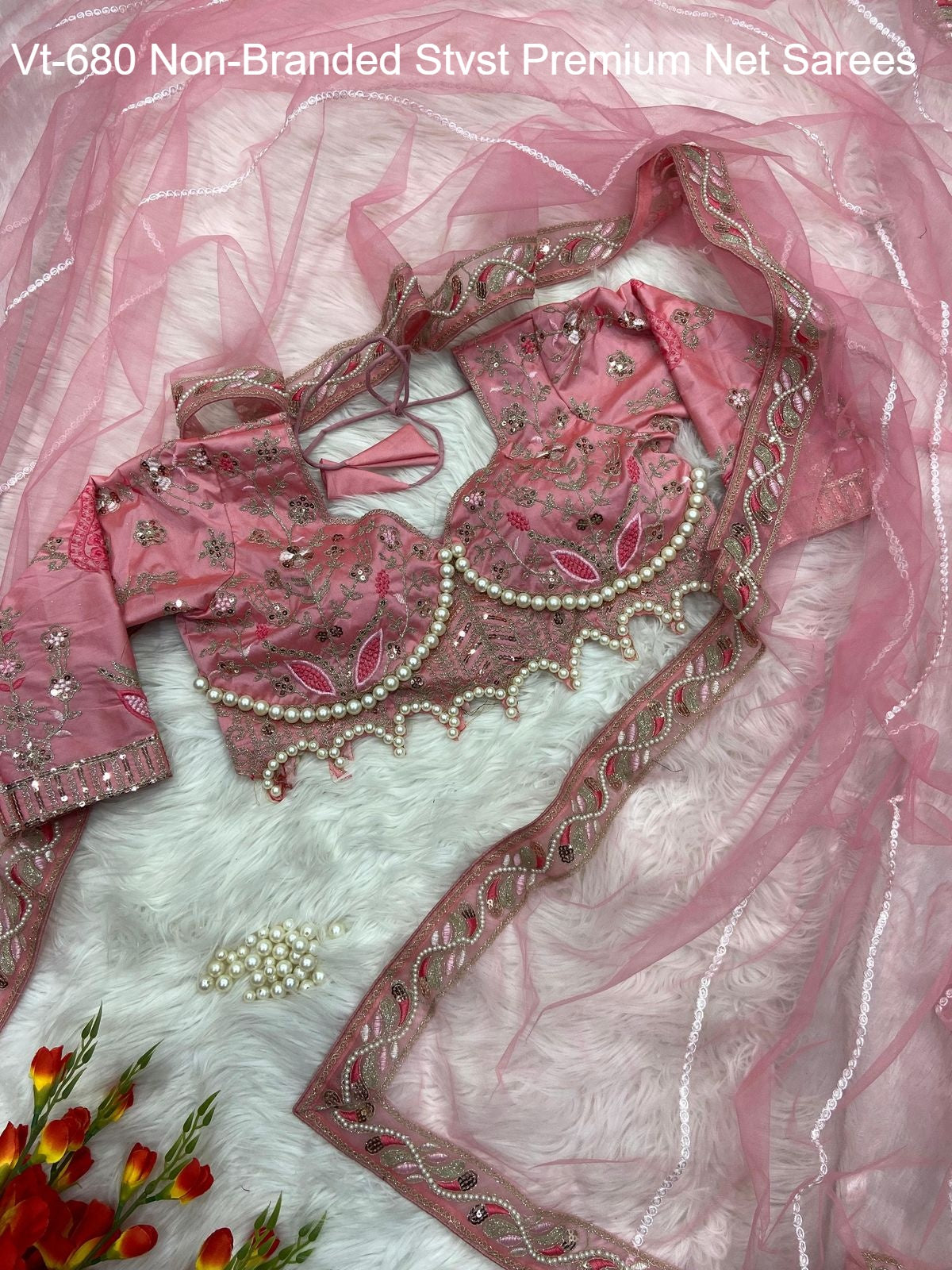 Vt-680 Non-Branded Stvst Premium Net Sarees