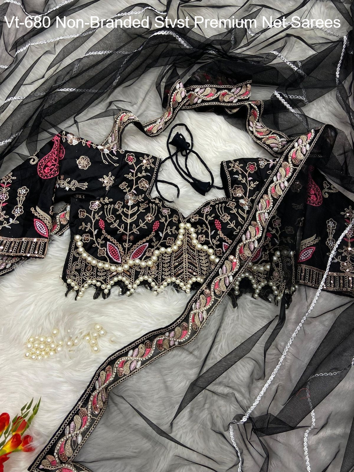 Vt-680 Non-Branded Stvst Premium Net Sarees