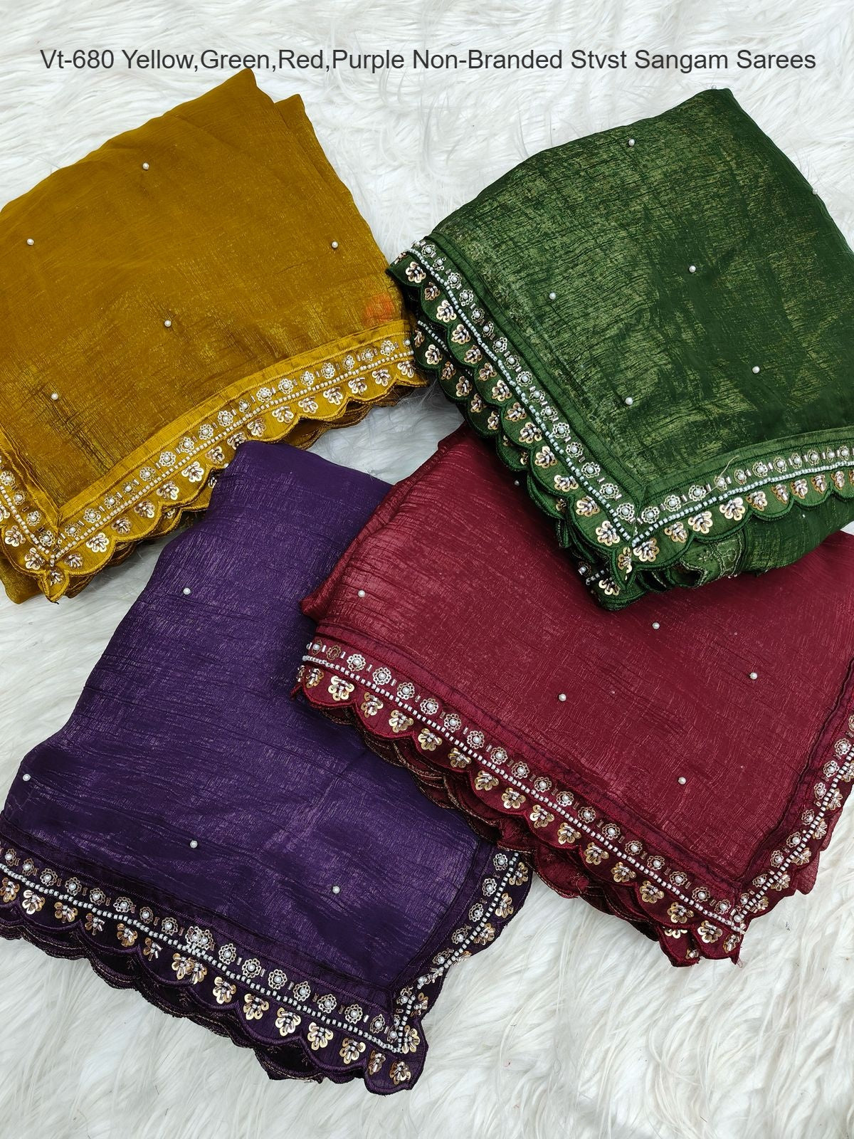 Vt-680 Yellow,Green,Red,Purple Non-Branded Stvst Sangam Sarees