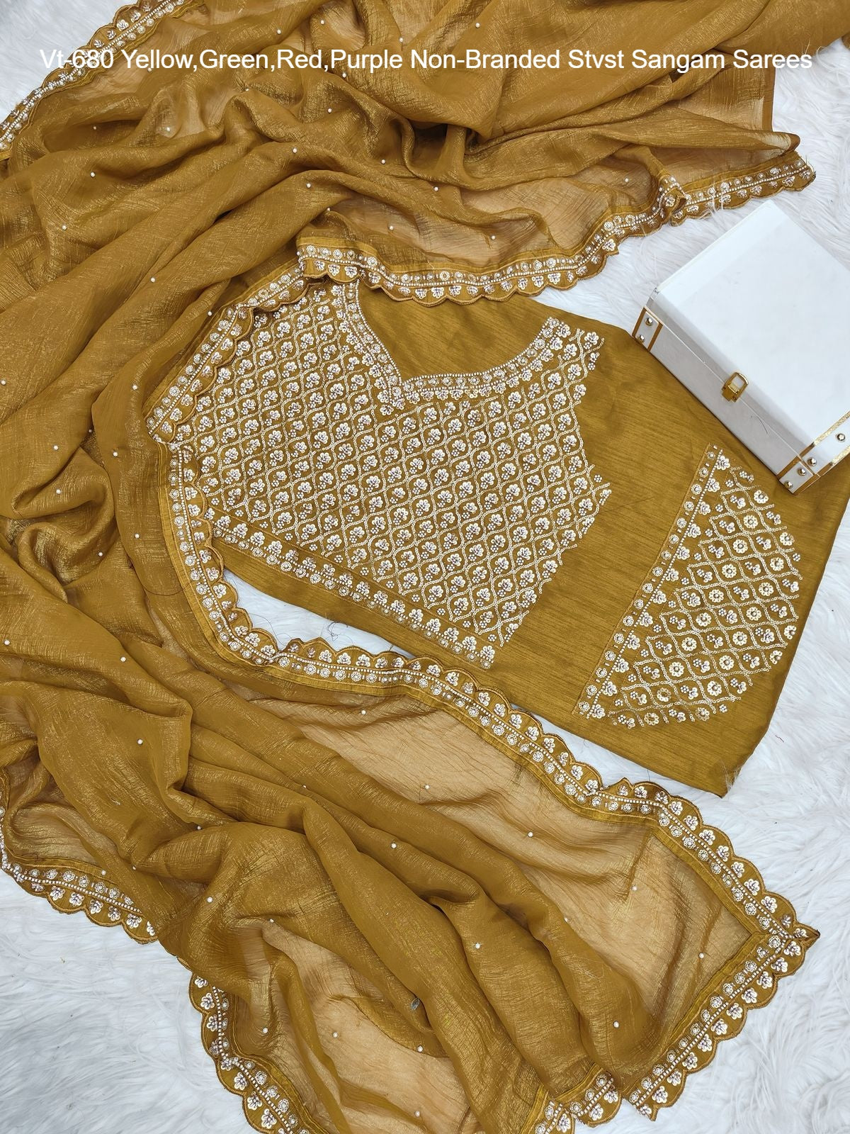 Vt-680 Yellow,Green,Red,Purple Non-Branded Stvst Sangam Sarees