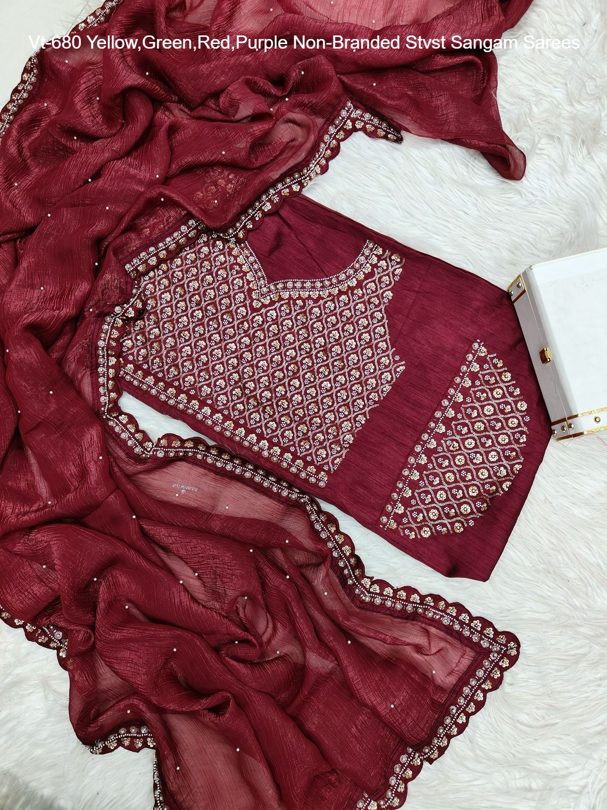 Vt-680 Yellow,Green,Red,Purple Non-Branded Stvst Sangam Sarees