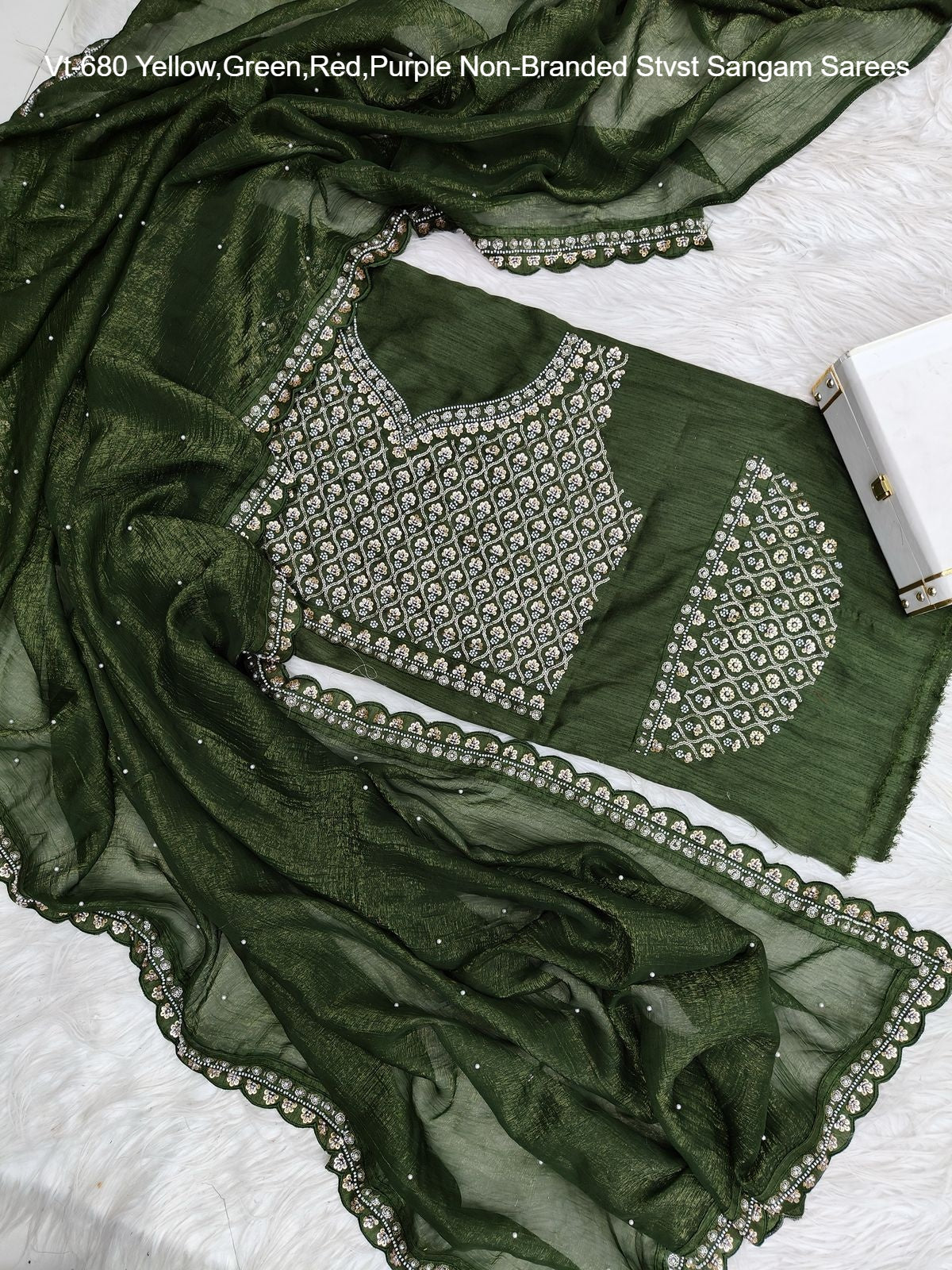 Vt-680 Yellow,Green,Red,Purple Non-Branded Stvst Sangam Sarees