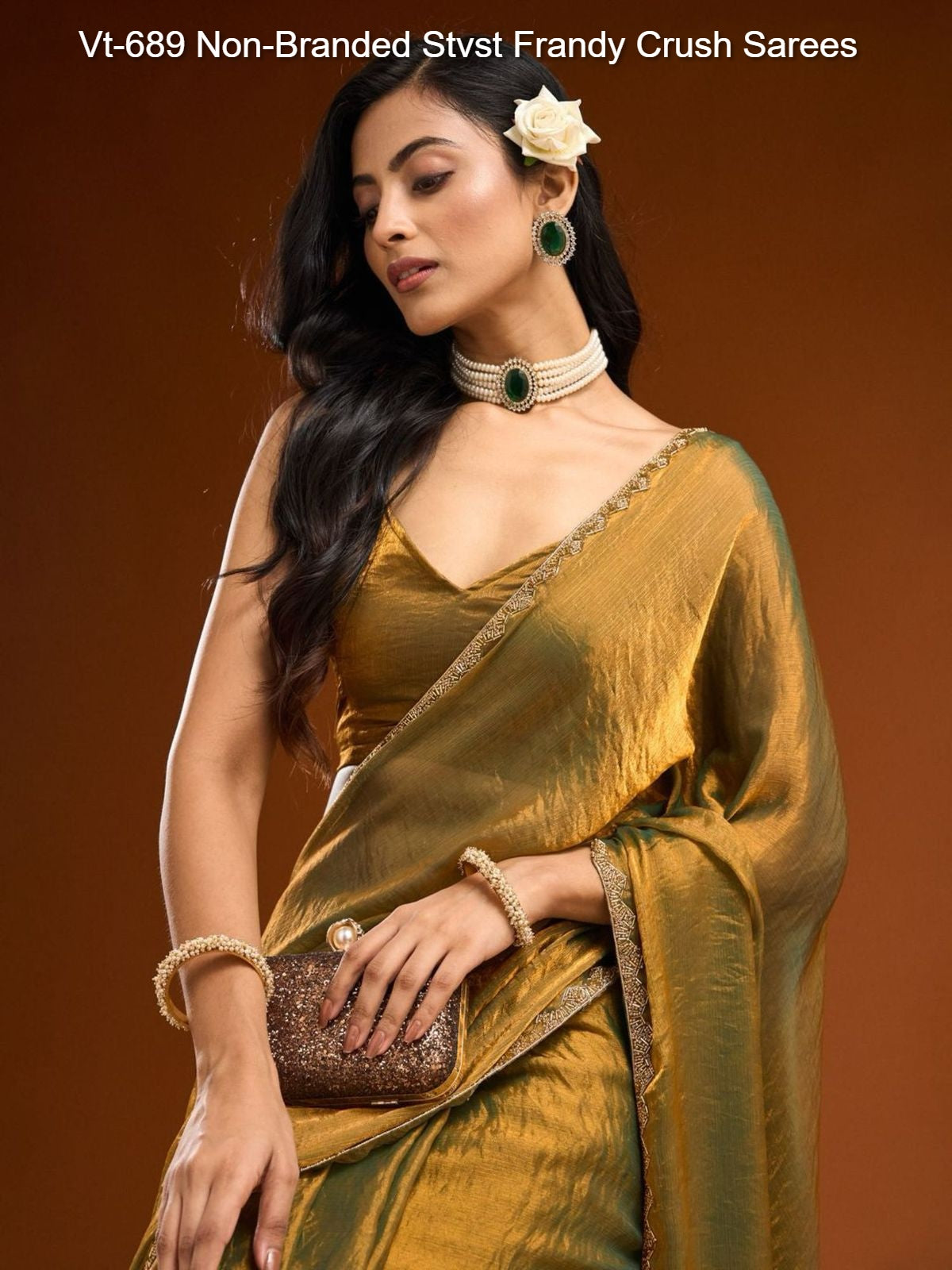 Vt-689 Non-Branded Stvst Frandy Crush Sarees