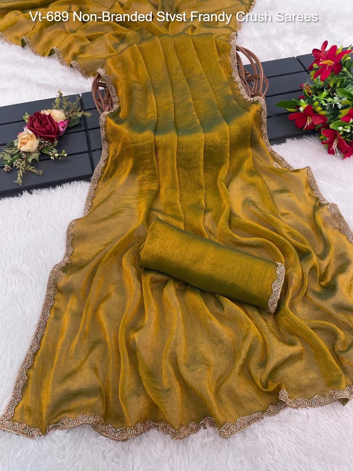 Vt-689 Non-Branded Stvst Frandy Crush Sarees