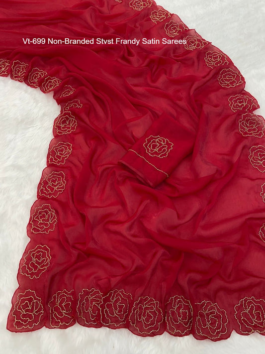 Vt-699 Non-Branded Stvst Frandy Satin Sarees