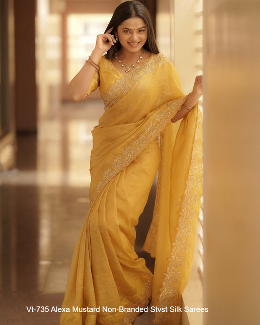 Vt-735 Alexa Mustard Non-Branded Stvst Silk Sarees