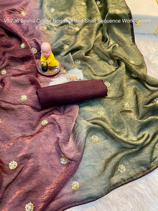 Vt-736 Srisha Colour Non-Branded Stvst Sequence Work Sarees