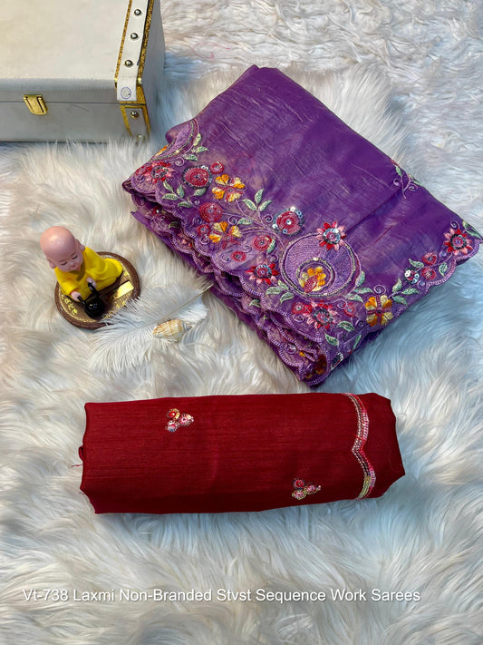 Vt-738 Laxmi Non-Branded Stvst Sequence Work Sarees