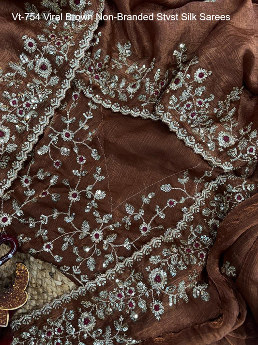 Vt-754 Viral Brown Non-Branded Stvst Silk Sarees