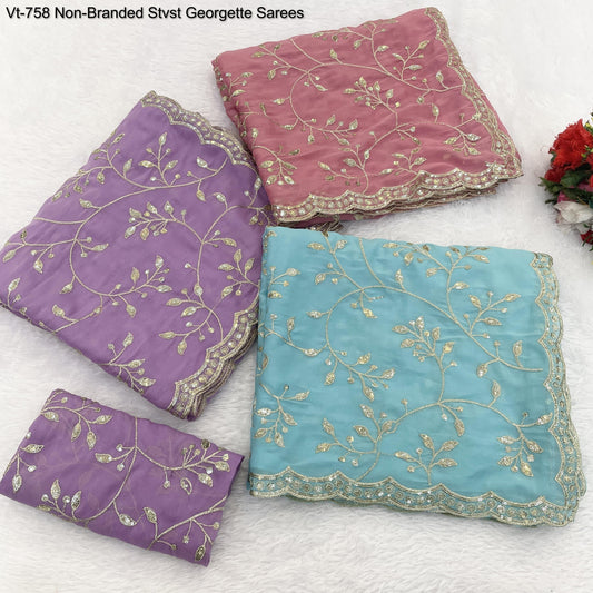 Vt-758 Non-Branded Stvst Georgette Sarees