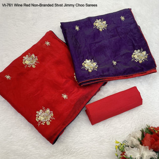 Vt-761 Wine Red Non-Branded Stvst Jimmy Choo Sarees