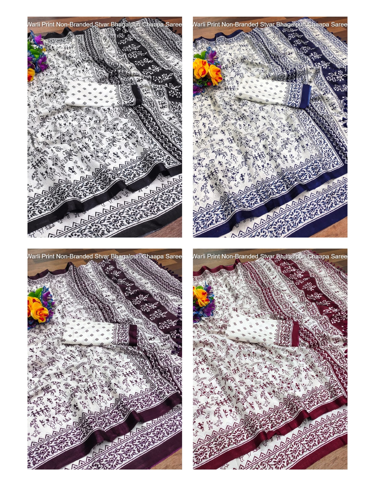 Warli Print Non-Branded Stvar Bhagalpuri Chaapa Sarees