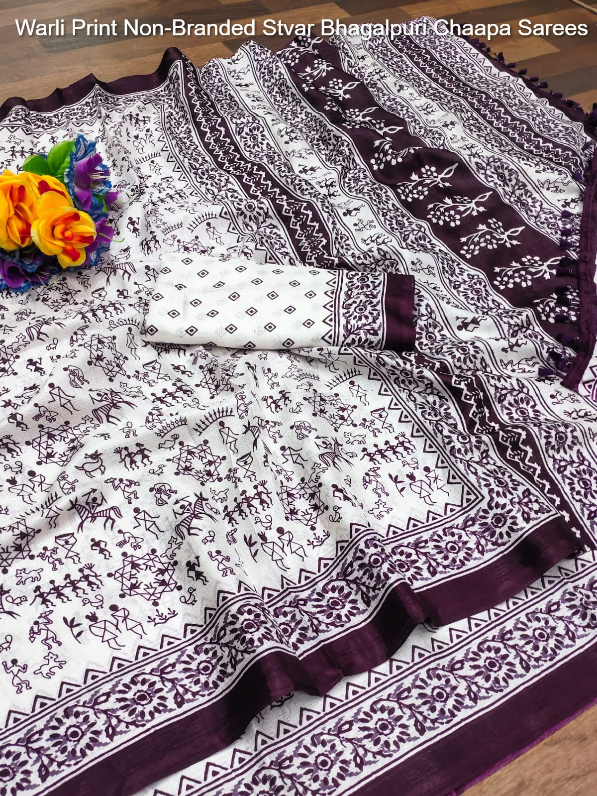 Warli Print Non-Branded Stvar Bhagalpuri Chaapa Sarees