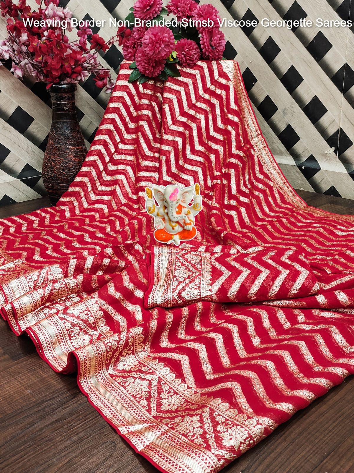 Weaving Border Non-Branded Stmsb Viscose Georgette Sarees