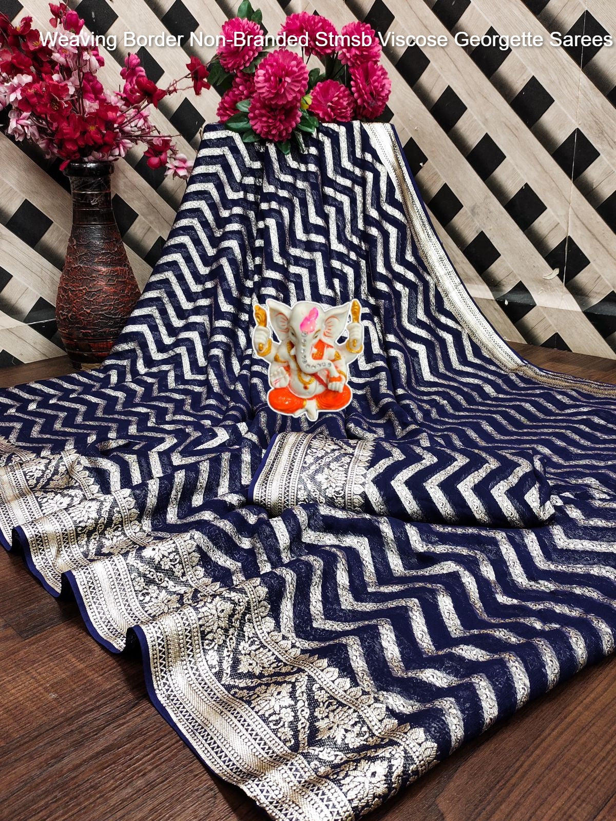 Weaving Border Non-Branded Stmsb Viscose Georgette Sarees