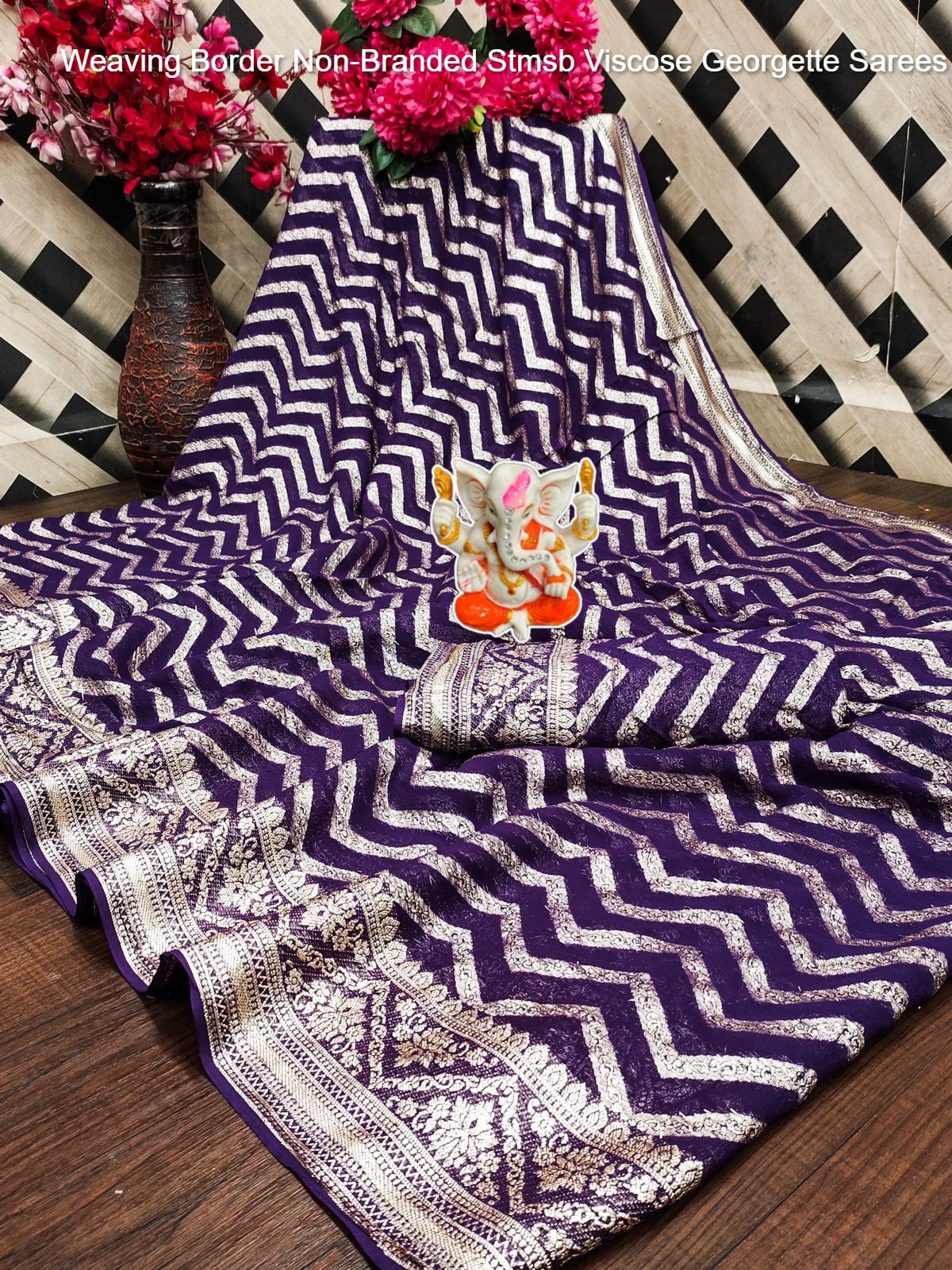 Weaving Border Non-Branded Stmsb Viscose Georgette Sarees