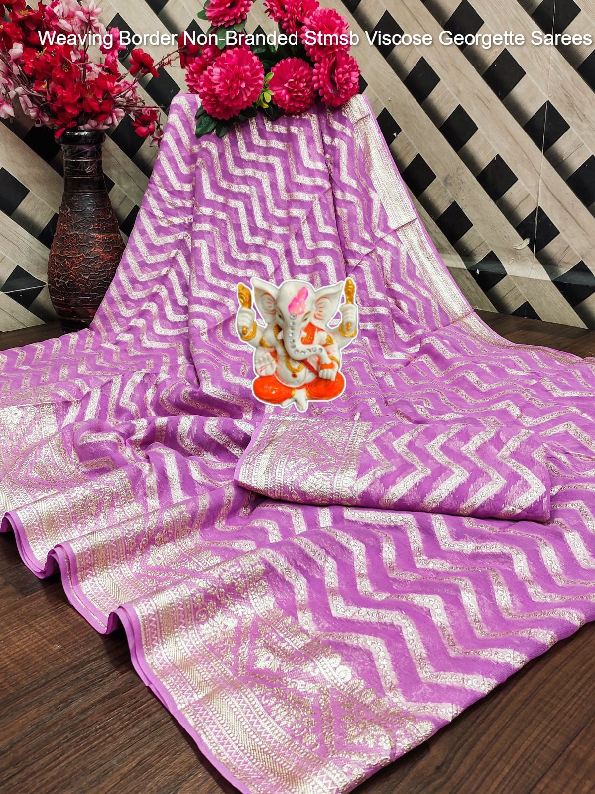 Weaving Border Non-Branded Stmsb Viscose Georgette Sarees