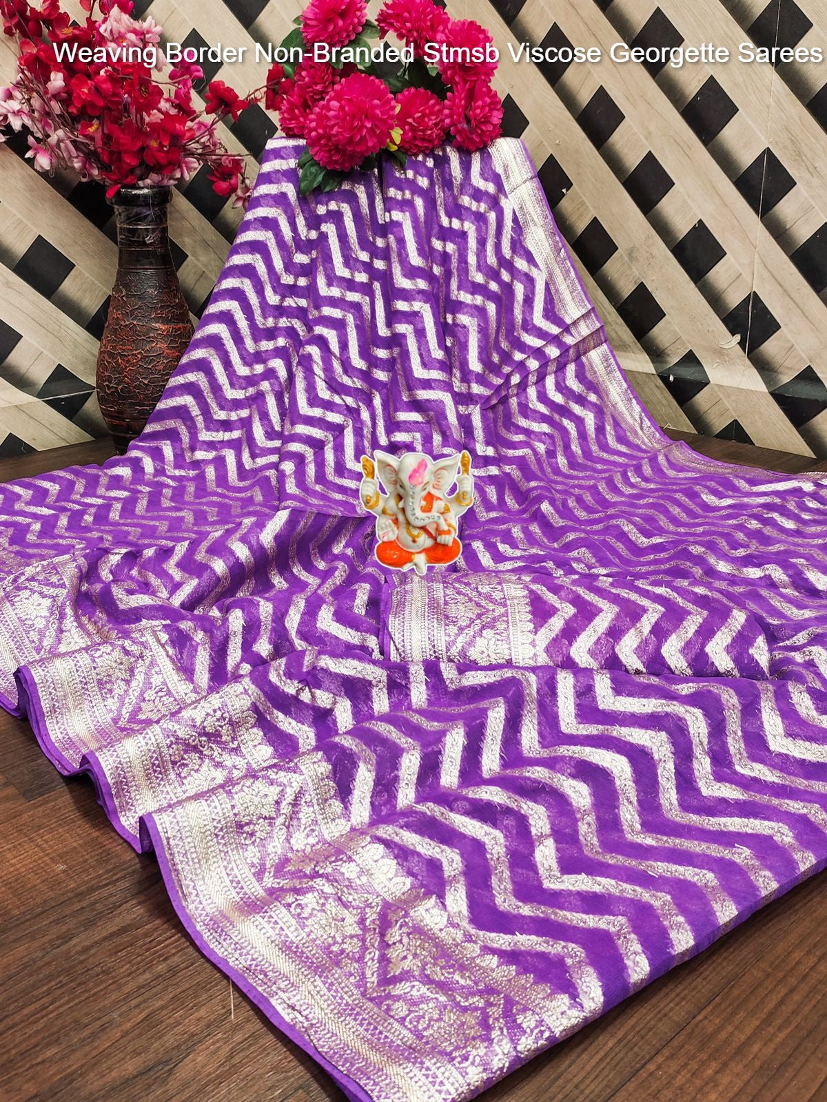 Weaving Border Non-Branded Stmsb Viscose Georgette Sarees