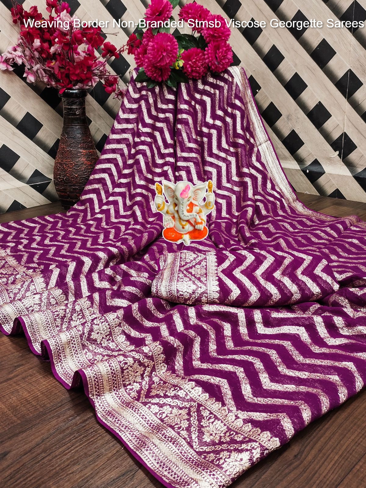 Weaving Border Non-Branded Stmsb Viscose Georgette Sarees