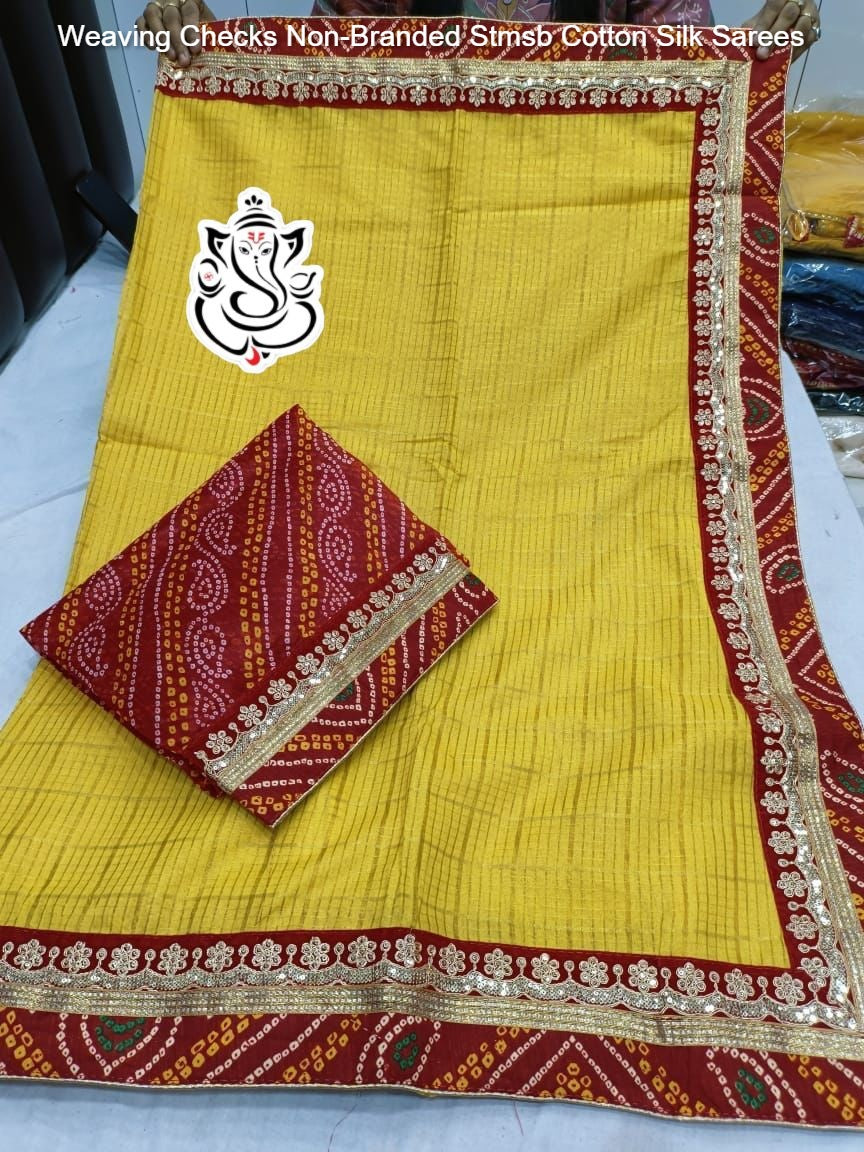 Weaving Checks Non-Branded Stmsb Cotton Silk Sarees