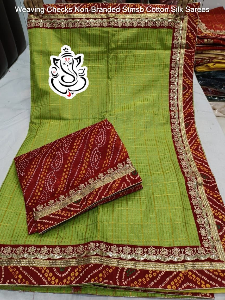 Weaving Checks Non-Branded Stmsb Cotton Silk Sarees