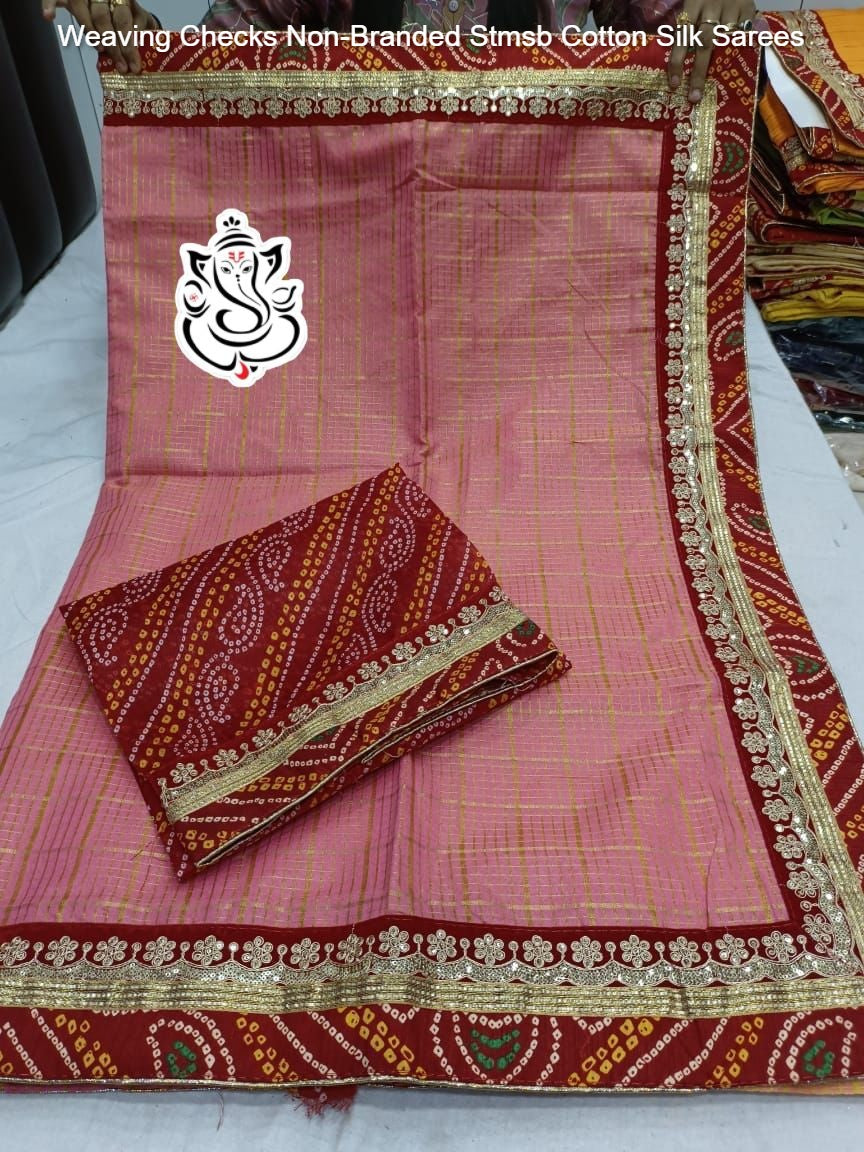 Weaving Checks Non-Branded Stmsb Cotton Silk Sarees