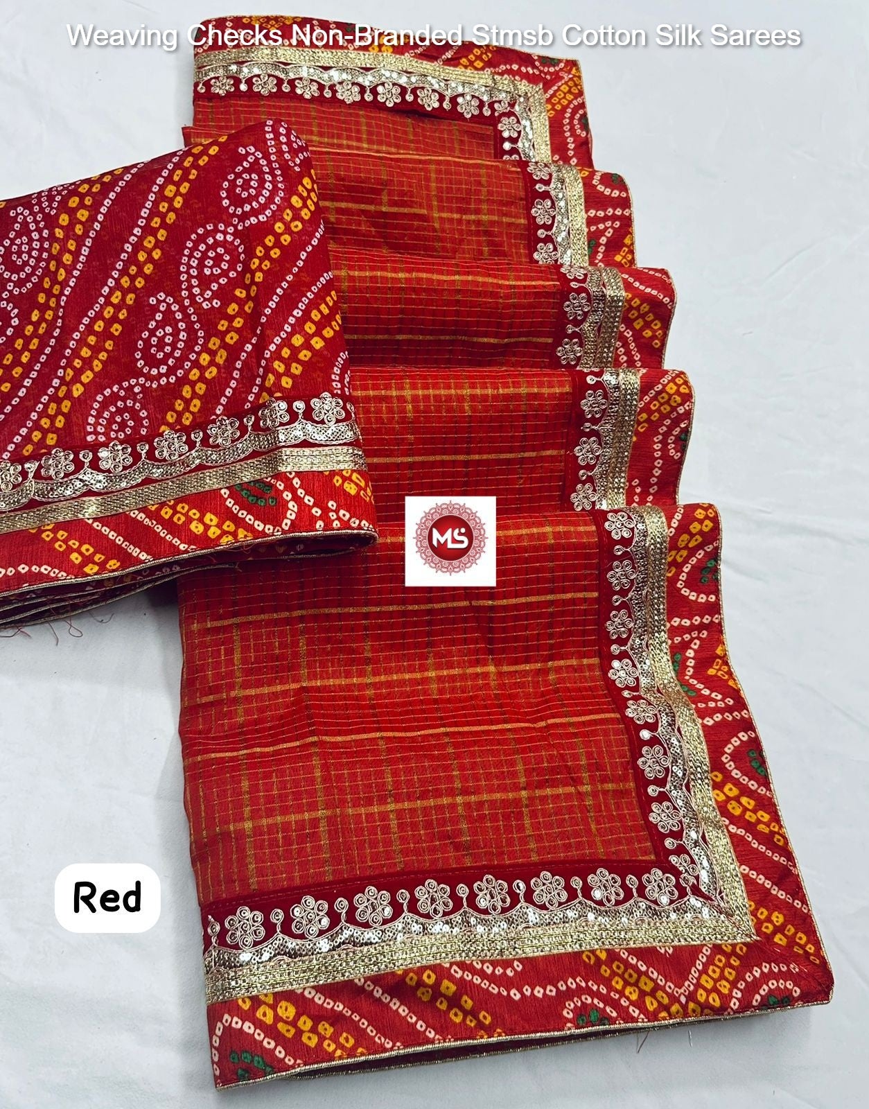 Weaving Checks Non-Branded Stmsb Cotton Silk Sarees