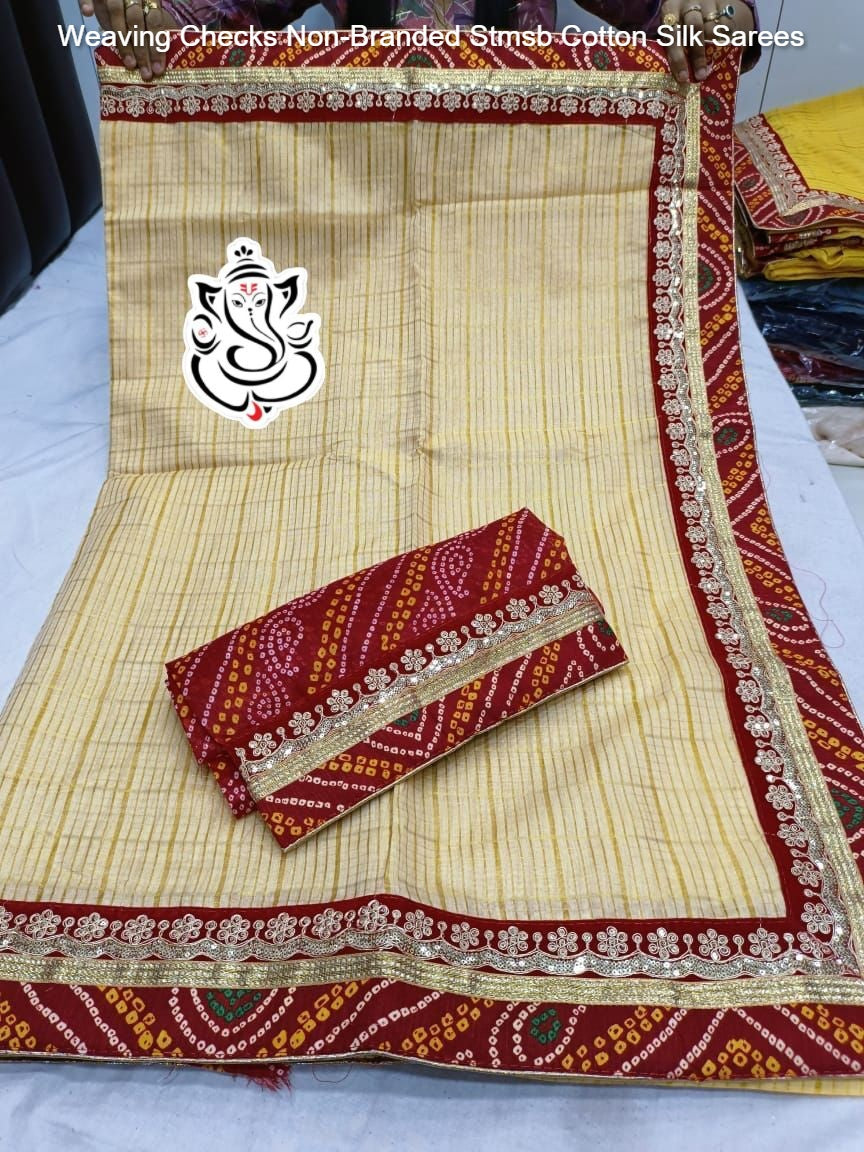Weaving Checks Non-Branded Stmsb Cotton Silk Sarees