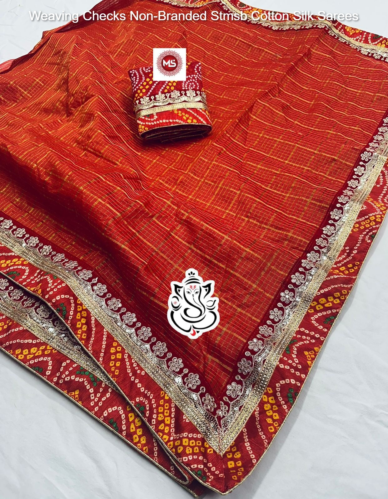 Weaving Checks Non-Branded Stmsb Cotton Silk Sarees