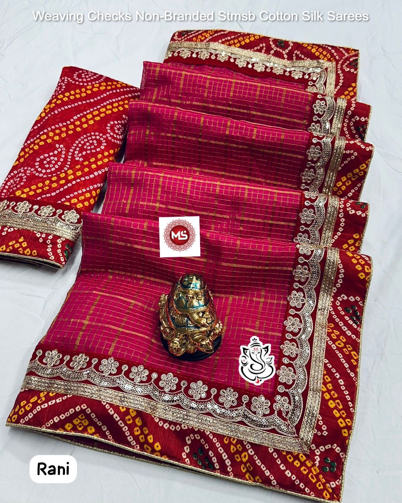 Weaving Checks Non-Branded Stmsb Cotton Silk Sarees