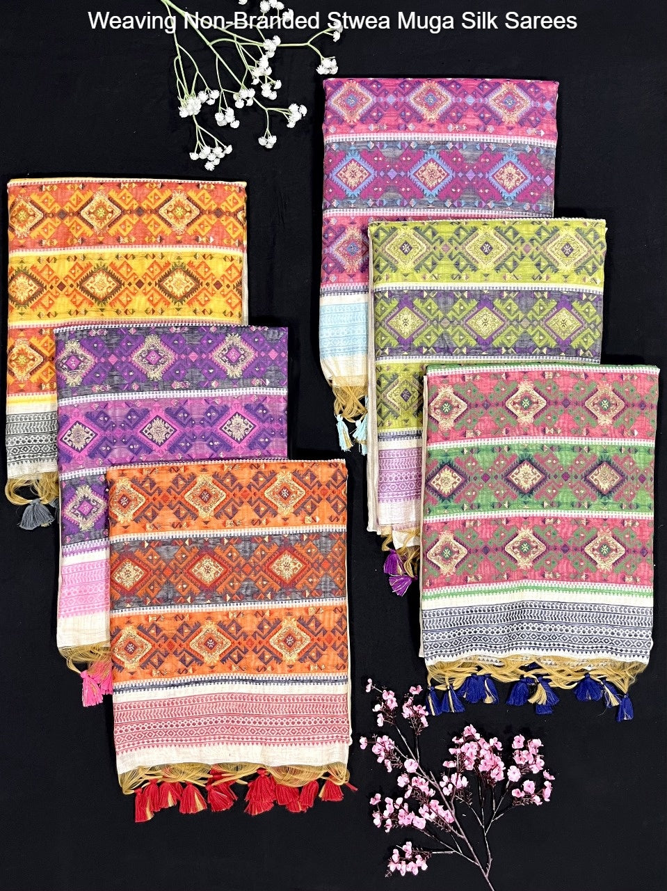 Weaving Non-Branded Stwea Muga Silk Sarees