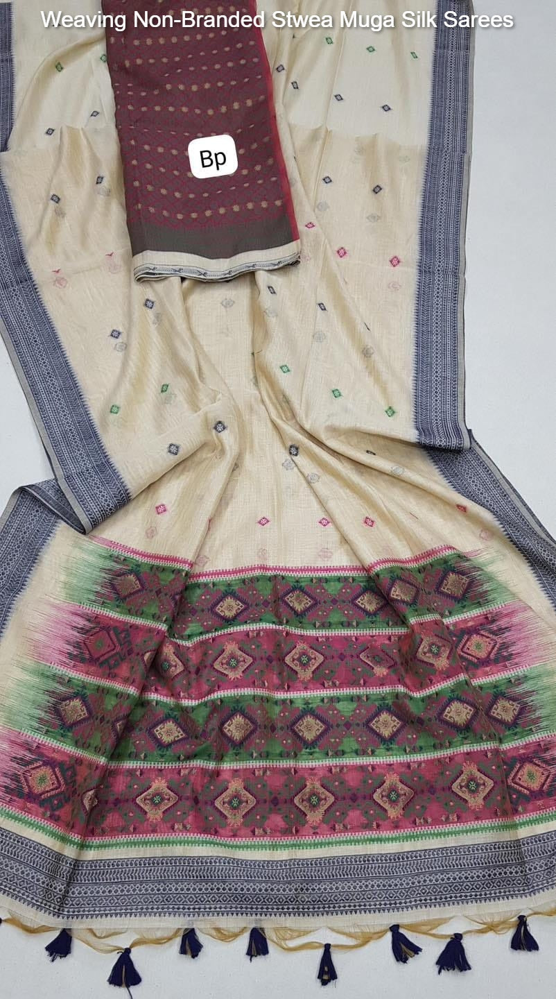 Weaving Non-Branded Stwea Muga Silk Sarees