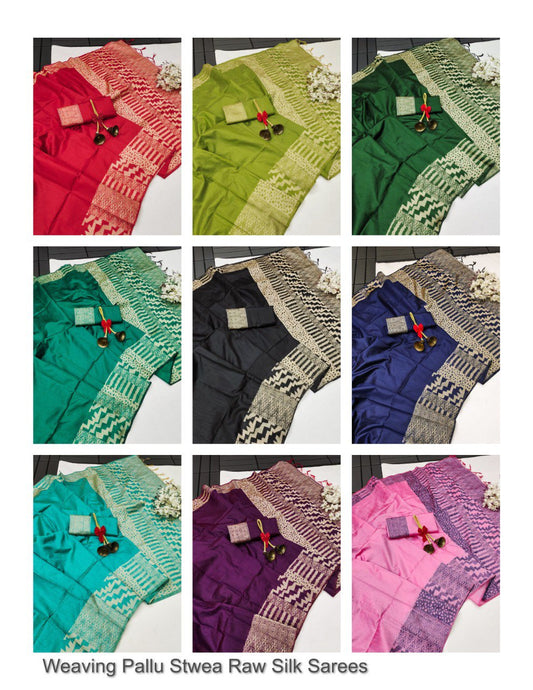 Weaving Pallu Stwea Raw Silk Sarees