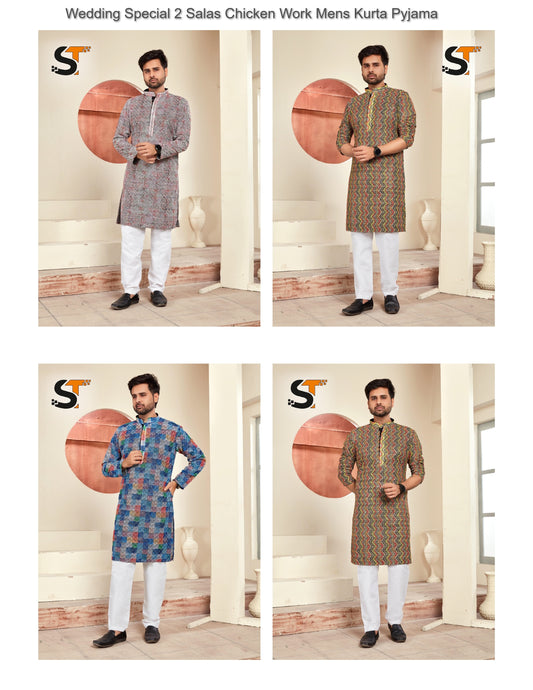 Wedding Special 2 Salas Chicken Work Mens Kurta Pyjama