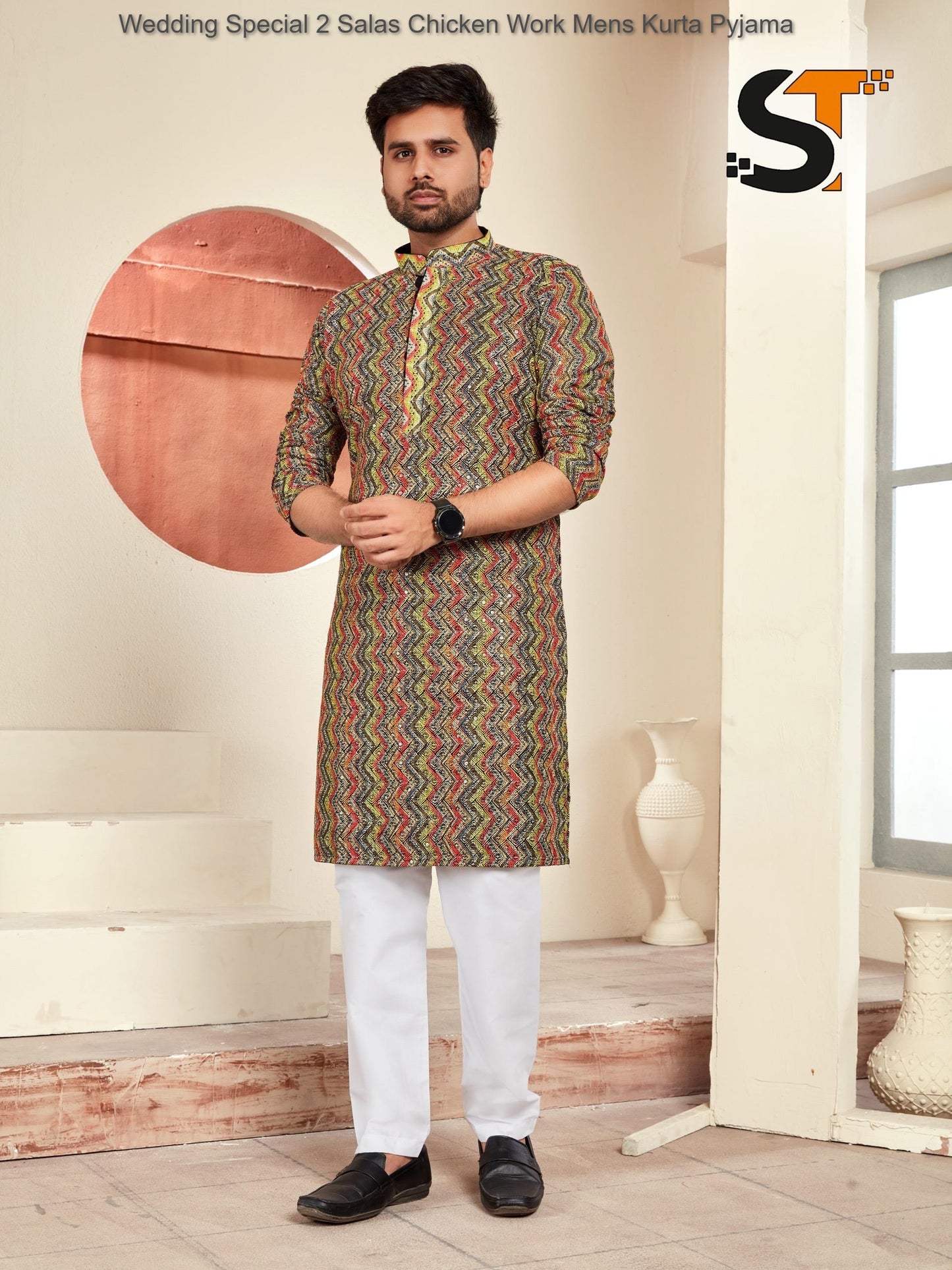 Wedding Special 2 Salas Chicken Work Mens Kurta Pyjama