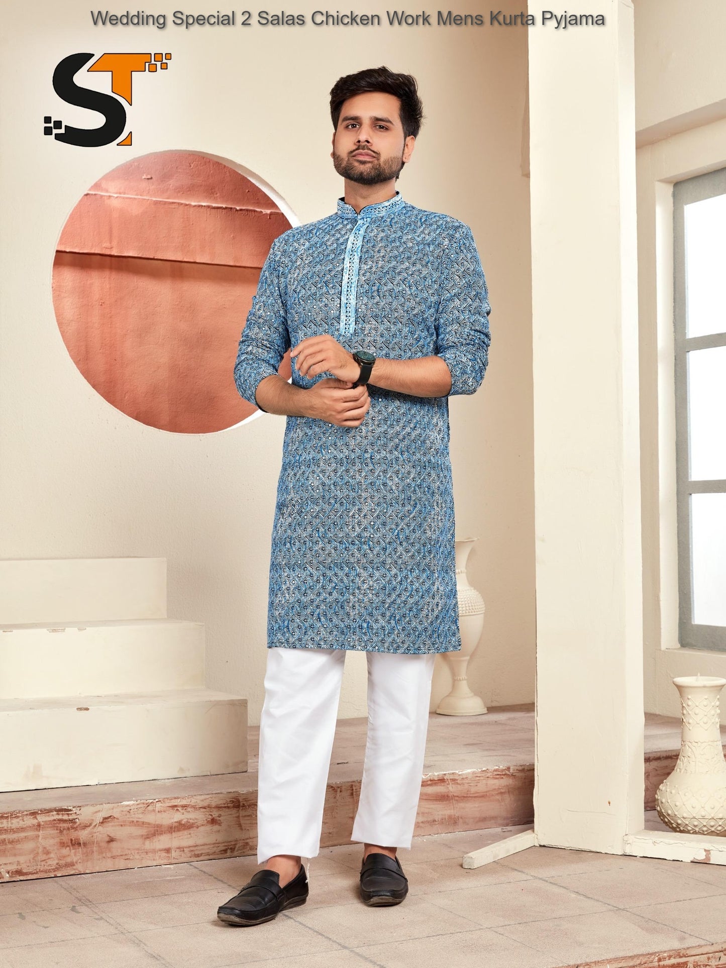 Wedding Special 2 Salas Chicken Work Mens Kurta Pyjama