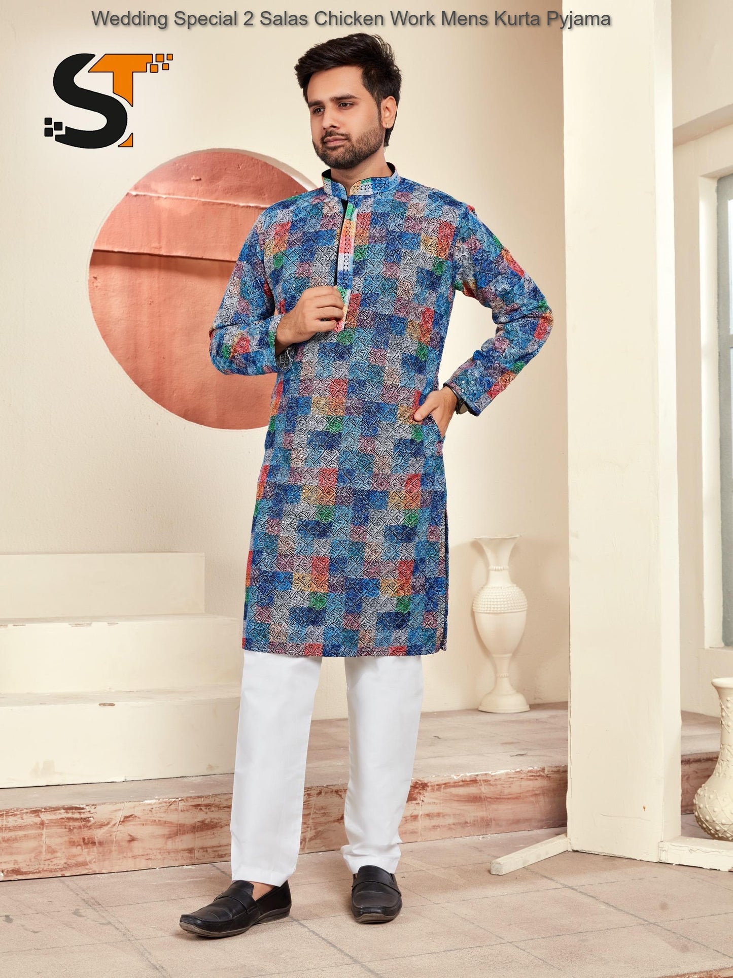 Wedding Special 2 Salas Chicken Work Mens Kurta Pyjama