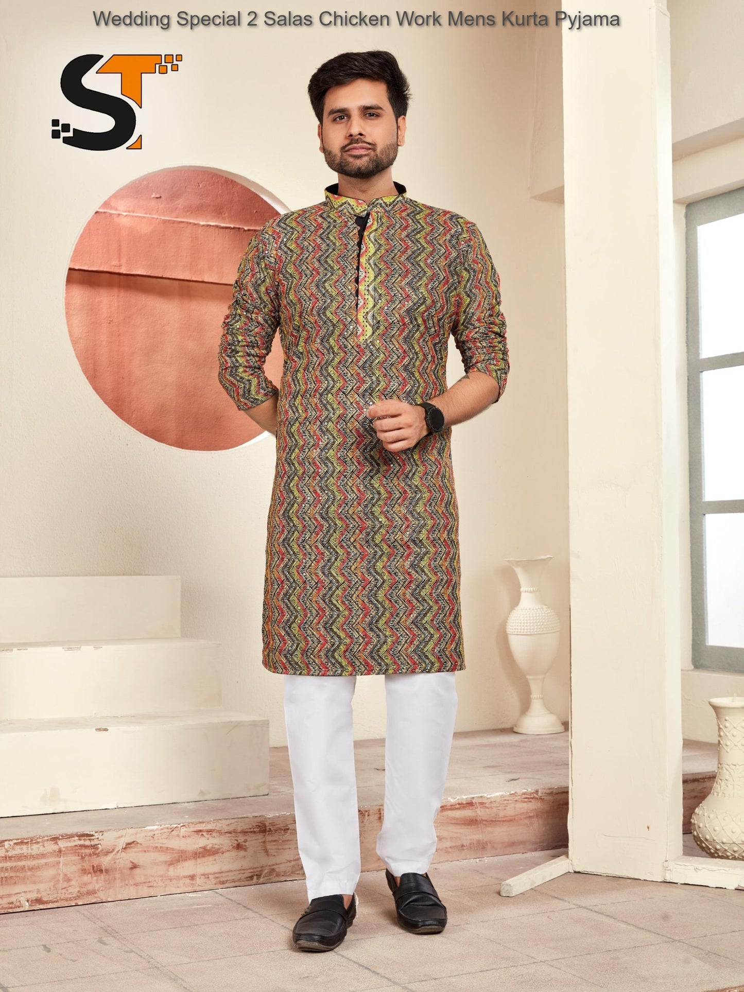 Wedding Special 2 Salas Chicken Work Mens Kurta Pyjama