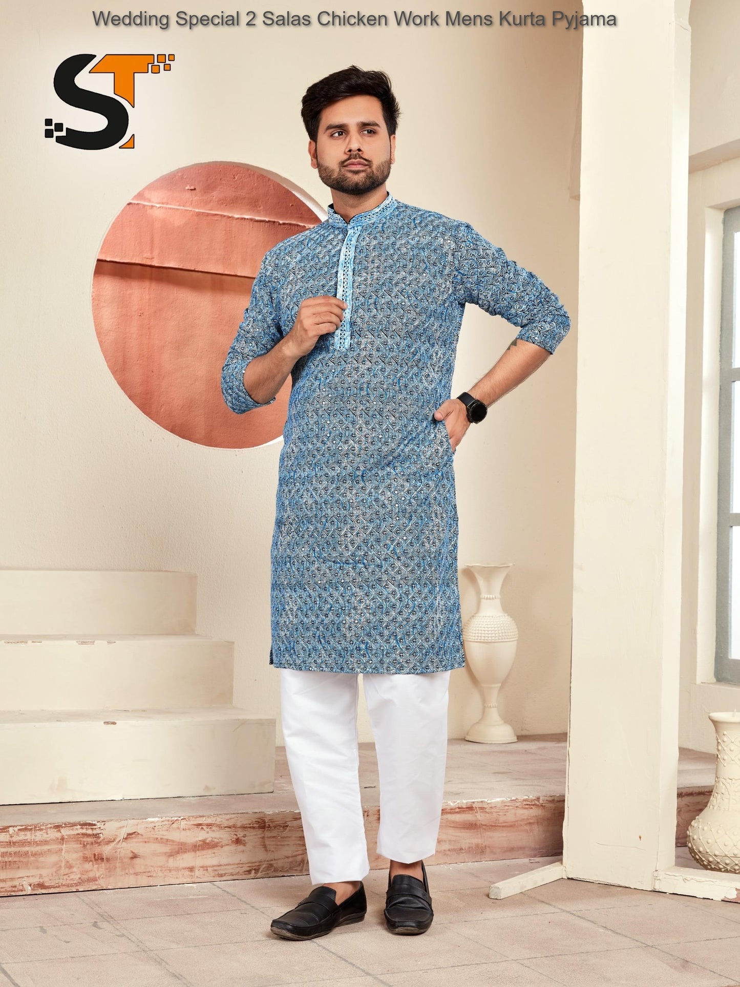 Wedding Special 2 Salas Chicken Work Mens Kurta Pyjama