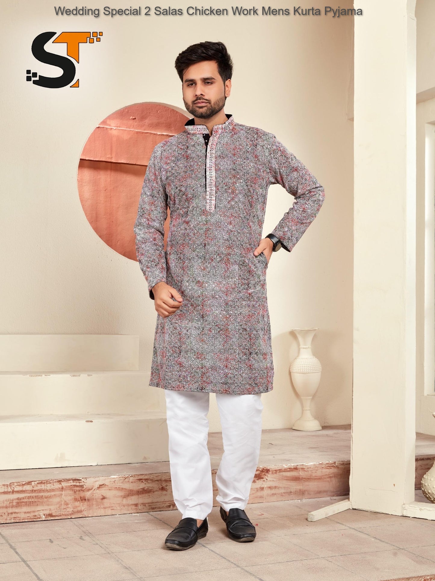 Wedding Special 2 Salas Chicken Work Mens Kurta Pyjama