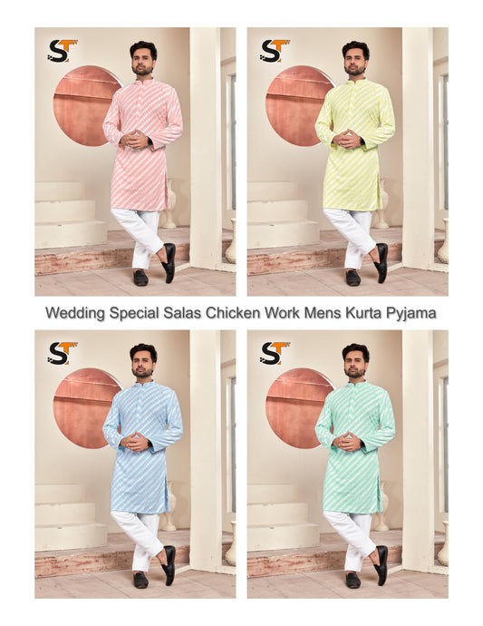 Wedding Special Salas Chicken Work Mens Kurta Pyjama
