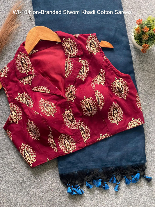 Wf-10 Non-Branded Stwom Khadi Cotton Sarees