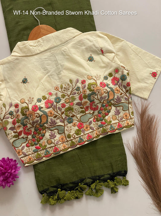 Wf-14 Non-Branded Stwom Khadi Cotton Sarees