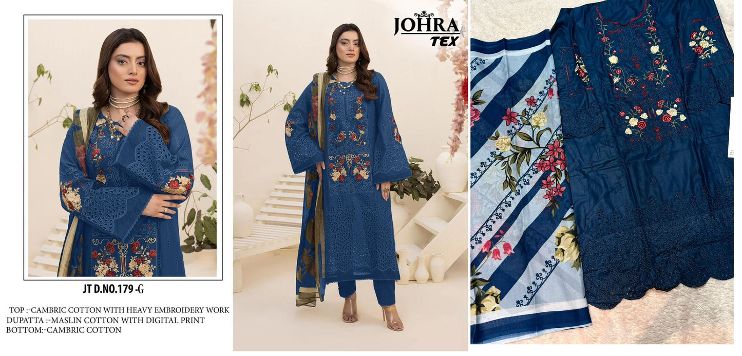 Jt-179-G Johra Tex Cambric Cotton Pakistani Salwar Suits