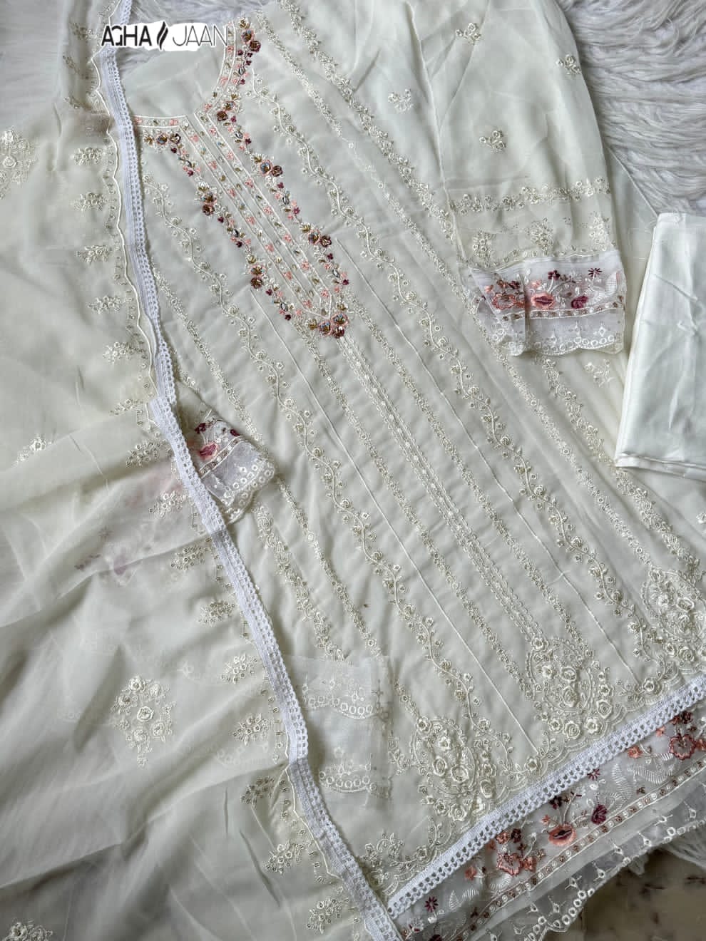 White Beauty Agha Jaan Georgette Pakistani Salwar Suits